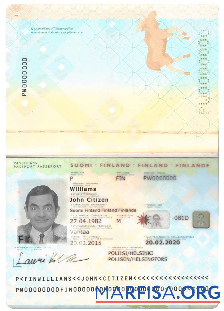 Blank Finland passport 2012 2017 sample